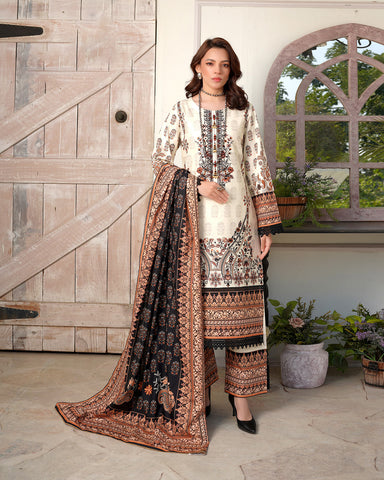 Designer Three Piece | Digital Printed Embroidered | Premium Doria Khaddar