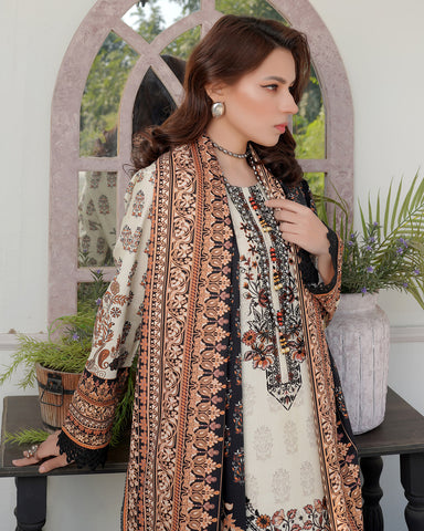 Designer Three Piece | Digital Printed Embroidered | Premium Doria Khaddar