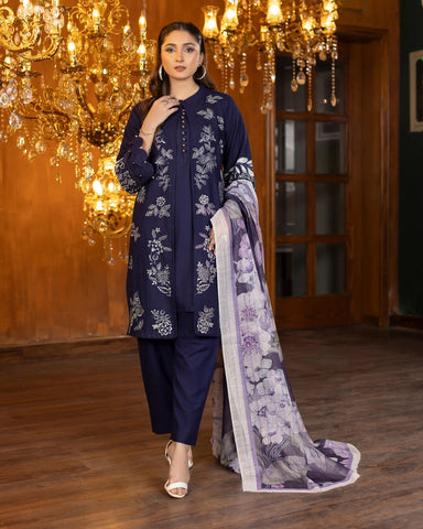 Designer Three Piece | Gown Inner | Embroidered Series | Khaddar