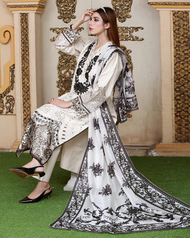 Designer Embroidered Three Piece | Jal Parri | Khaddar