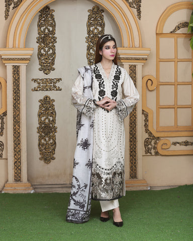 Designer Embroidered Three Piece | Jal Parri | Khaddar