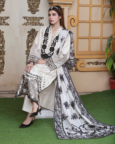 Designer Embroidered Three Piece | Jal Parri | Khaddar