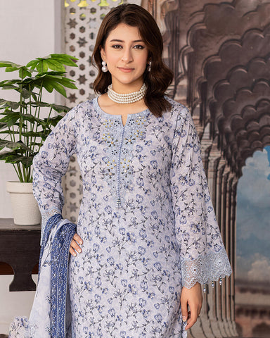 Designer Three Pieces | Printed Embroidered | Voile Lawn