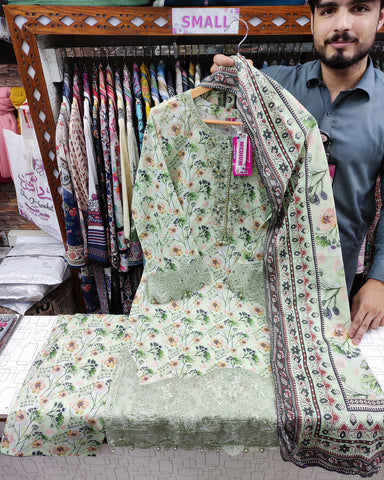 Designer Three Pieces | Printed Embroidered | Voile Lawn