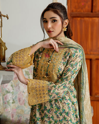 Designer Three Pieces | Printed Embroidered | Voile Lawn