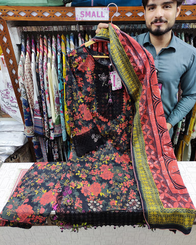 Designer Three Pieces | Printed Embroidered | Voile Lawn