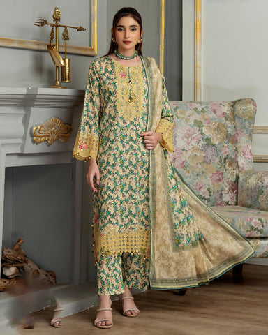 Designer Three Pieces | Printed Embroidered | Voile Lawn