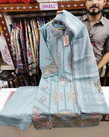 Designer Three Pieces | Sequins Embroidered Shirt | Airjet Lawn