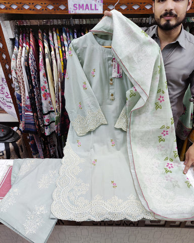Designer Three Pieces | Schiffli Embroidered | Airjet Lawn