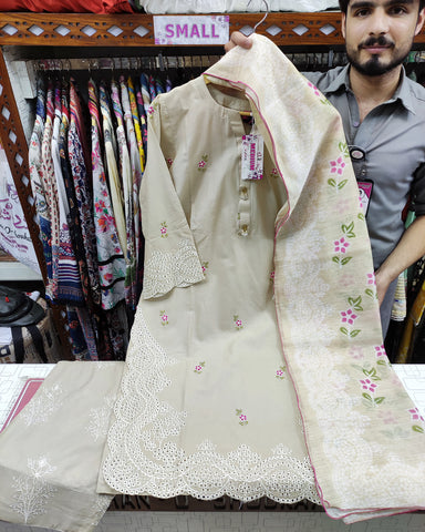 Designer Three Pieces | Schiffli Embroidered | Airjet Lawn