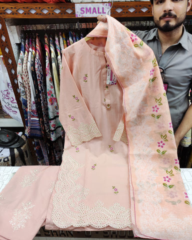 Designer Three Pieces | Schiffli Embroidered | Airjet Lawn