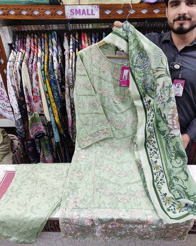 Embroidered Three Piece | Cut Dana - Designer | Luxury Lawn
