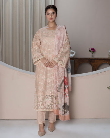 Embroidered Three Piece | Cut Dana - Designer | Luxury Lawn