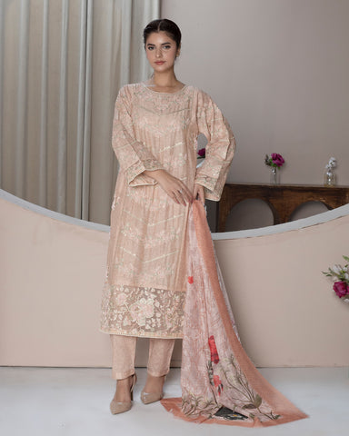 Embroidered Three Piece | Cut Dana - Designer | Luxury Lawn