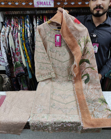Embroidered Three Piece | Cut Dana - Designer | Luxury Lawn