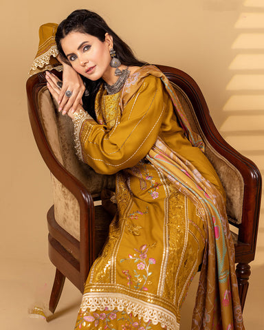 Designer Three Pieces | Dhanak-3D | Winter Dhanak