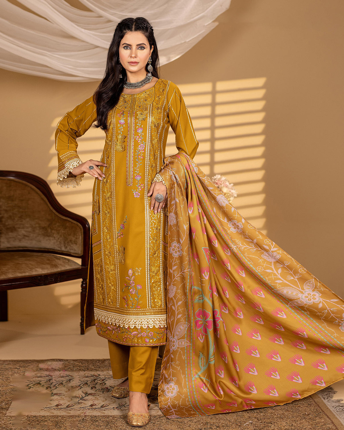 Designer Three Pieces | Dhanak-3D | Winter Dhanak