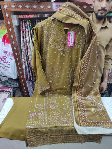 Designer Three Pieces | Long H/Work | Winter Dhanak