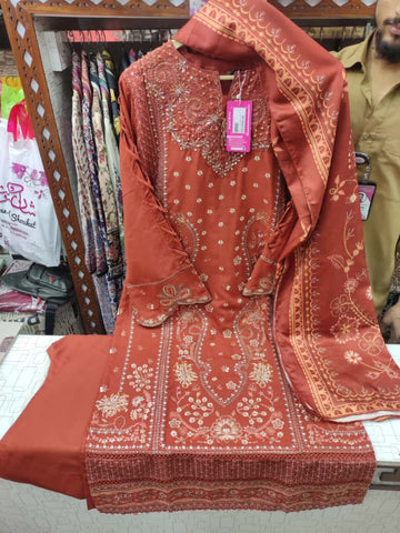 Designer Three Pieces | Long H/Work | Winter Dhanak
