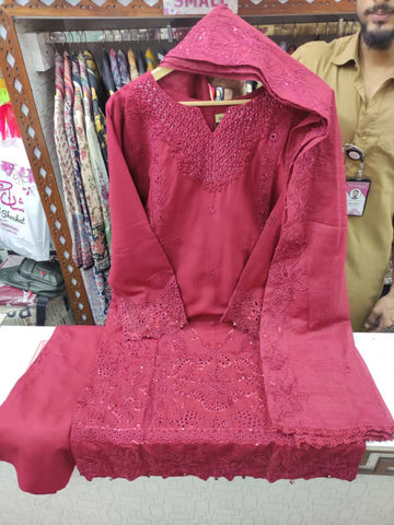 Designer Three Pieces | Organza Daman | Winter Dhanak