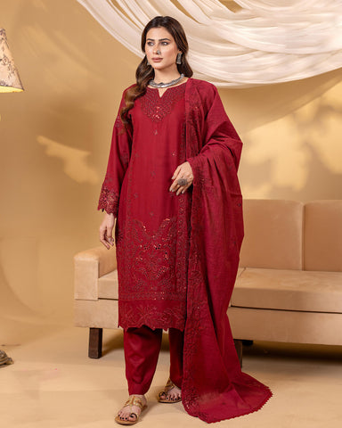 Designer Three Pieces | Organza Daman | Winter Dhanak