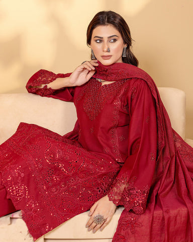 Designer Three Pieces | Organza Daman | Winter Dhanak