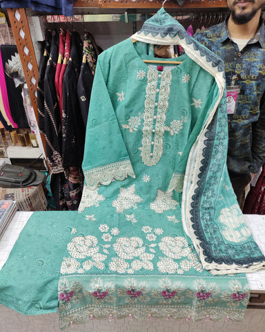 Designer Three Piece | Embroidered - Charbagh | Premium Printed Lawn