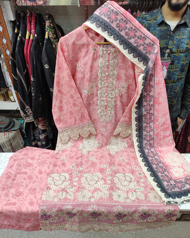 Designer Three Piece | Embroidered - Charbagh | Premium Printed Lawn