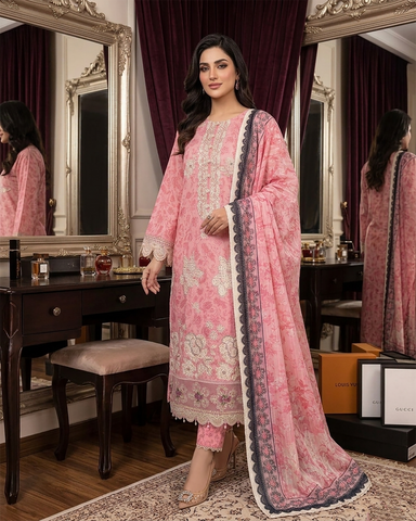 Designer Three Piece | Embroidered - Charbagh | Premium Printed Lawn