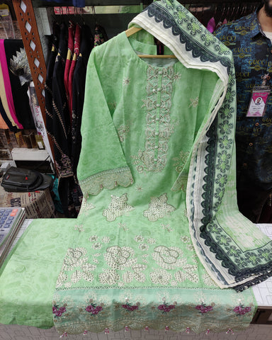 Designer Three Piece | Embroidered - Charbagh | Premium Printed Lawn