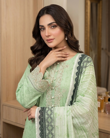 Designer Three Piece | Embroidered - Charbagh | Premium Printed Lawn