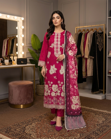 Designer Three Piece | Embroidered - Charbagh | Premium Printed Lawn