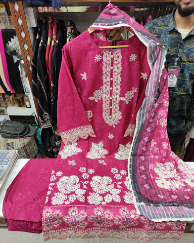 Designer Three Piece | Embroidered - Charbagh | Premium Printed Lawn