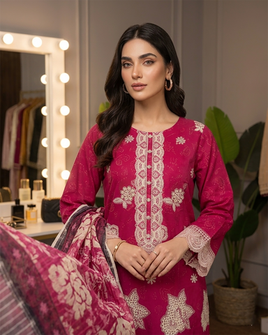 Designer Three Piece | Embroidered - Charbagh | Premium Printed Lawn
