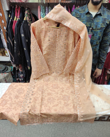 Designer Three Piece | Embroidered - Charbagh | Premium Printed Lawn