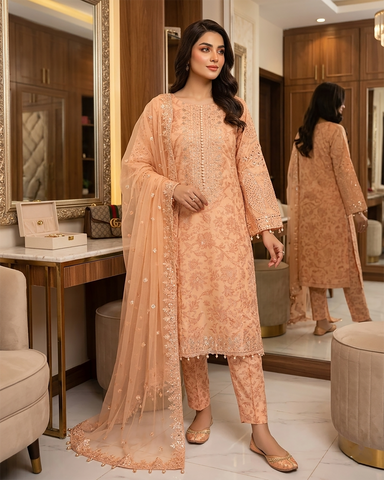 Designer Three Piece | Embroidered - Charbagh | Premium Printed Lawn