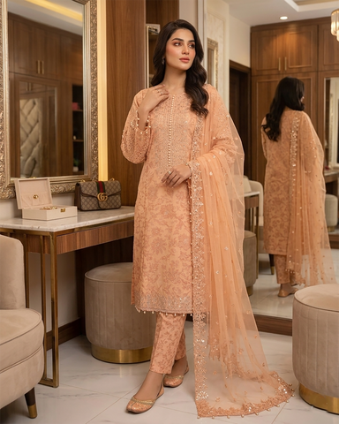 Designer Three Piece | Embroidered - Charbagh | Premium Printed Lawn