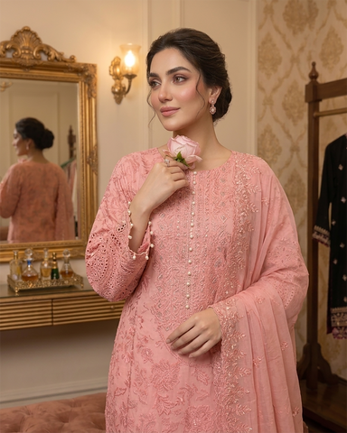Designer Three Piece | Embroidered - Charbagh | Premium Printed Lawn