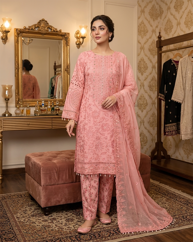 Designer Three Piece | Embroidered - Charbagh | Premium Printed Lawn