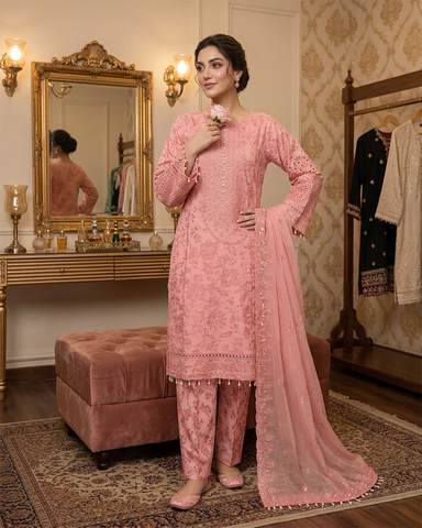 Designer Three Piece | Embroidered - Charbagh | Premium Printed Lawn