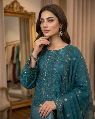 Designer Three Piece | Embroidered - Charbagh | Premium Printed Lawn