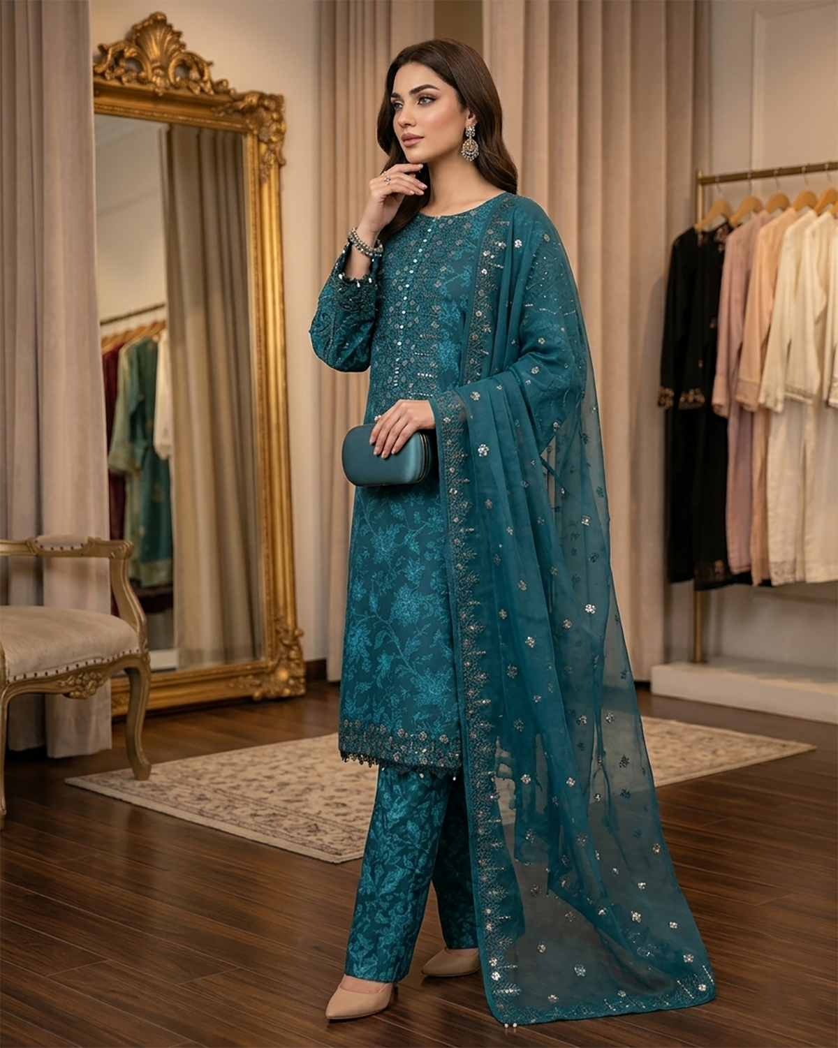 Designer Three Piece | Embroidered - Charbagh | Premium Printed Lawn