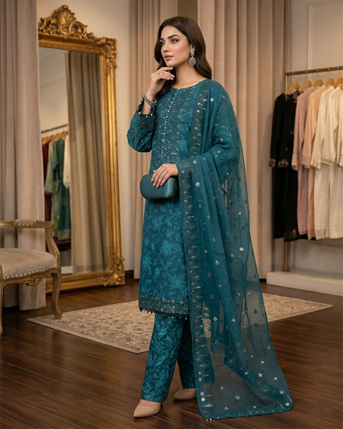 Designer Three Piece | Embroidered - Charbagh | Premium Printed Lawn