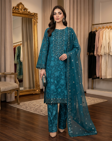 Designer Three Piece | Embroidered - Charbagh | Premium Printed Lawn