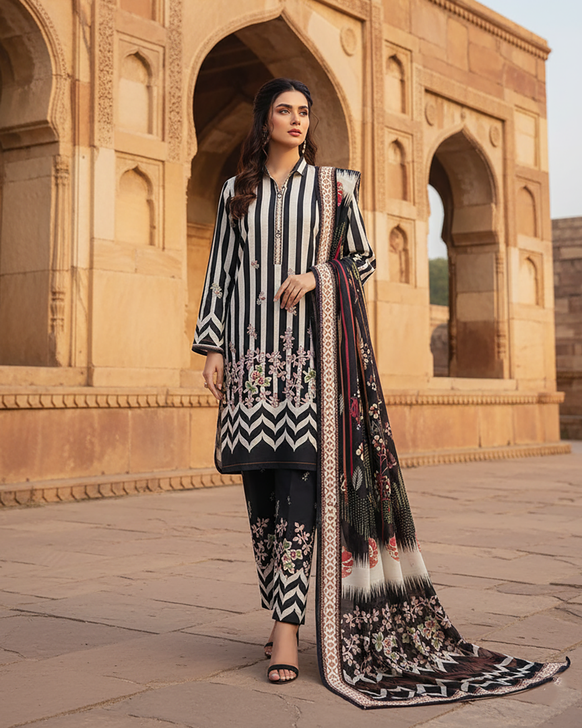 Digital Printed Three Piece | Designer "Hamna" | Soft Khaddar