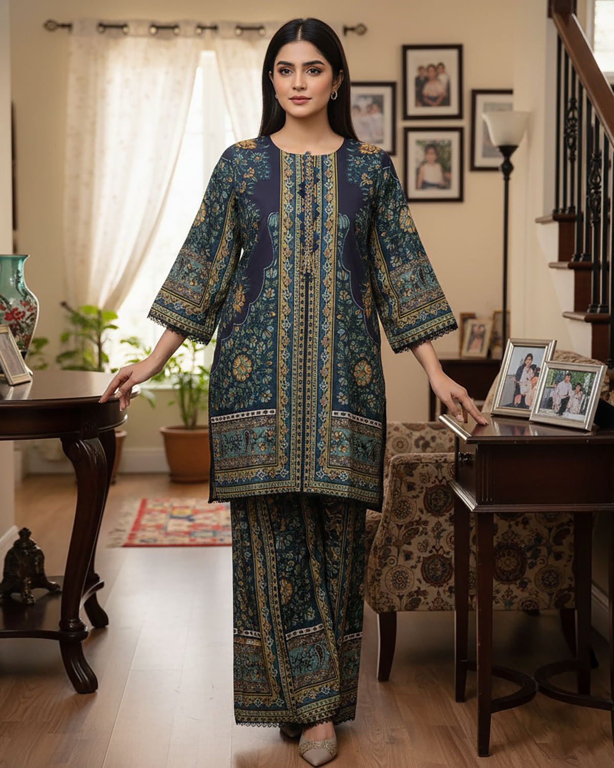 Designer CoOrds Two Piece | Digital Embroidered Prints | Soft Corduroy