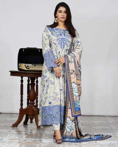 Designer Embroidered Three Piece Maxi/ Frock | Floral Printed | Bana Dora Marina