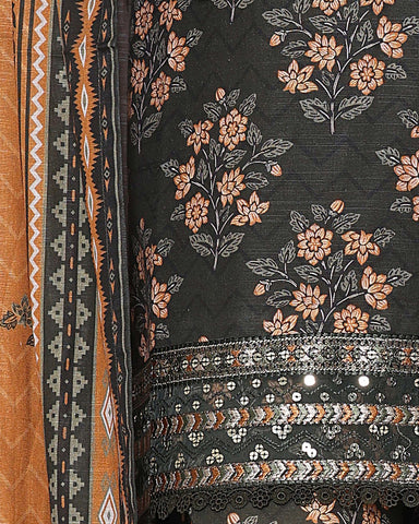 Embroidered Three Piece | Designer Printed - Malika | Winter Khaddar