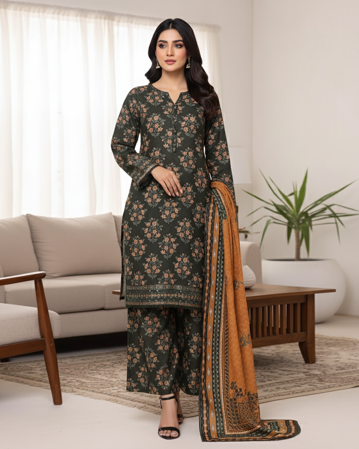 Embroidered Three Piece | Designer Printed - Malika | Winter Khaddar