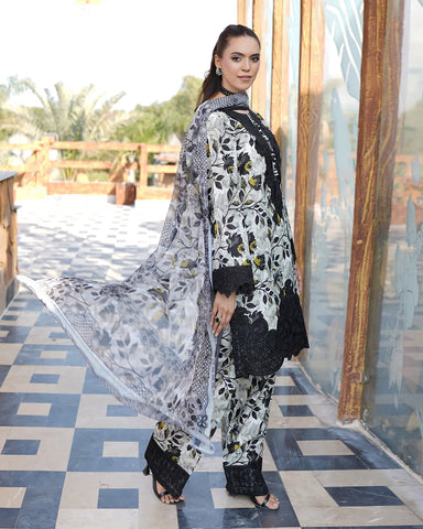 Designer Three Pieces | Embroidered-Mahay | Premium Printed Lawn
